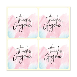 Pink Thank You Stickers, Square Paper Adhesive Labels, Decorative Sealing Stickers for Christmas Gifts, Wedding, Party, Pink, 40x40mm, 4pcs/sheet, 25 sheets/bag, 100pcs/bag