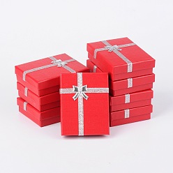 Red Valentines Day Gifts Packages Cardboard Pendant Necklaces Boxes, with Bowknot Outside and Sponge Inside, for Necklaces and Pendants, Rectangle, Red, 9x7x3cm