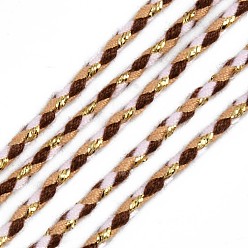 Camel Tri-color Polyester Braided Cords, with Gold Metallic Thread, for Braided Jewelry Friendship Bracelet Making, Camel, 2mm, about 100yard/bundle(91.44m/bundle)
