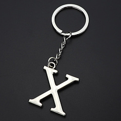 Letter X Platinum Plated Alloy Pendant Keychains, with Key Ring, Letter, Letter.X, 3.5x2.5cm