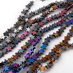 Mixed Color Electroplated Non-magnetic Synthetic Hematite Beads Strands, Half Plated, Star, Mixed Color, 6x6x2.5mm, Hole: 0.5mm, about 83pcs/strand, 16.14 inch(41cm)