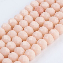 Bisque Opaque Glass Beads Strands, Faceted, Rondelle, Bisque, 8x6mm, Hole: 1~1.5mm, about 70~72pcs/strand, 16.9~17.3 inch(43~44cm)