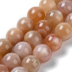 Pierre De Soleil Sunstone naturelle perles brins, Grade A +, ronde, 8~9mm, Trou: 0.7~1mm, Environ 22~24 pcs/chapelet, 7.28 pouces~7.67 pouces (18.5cm~19.5cm)