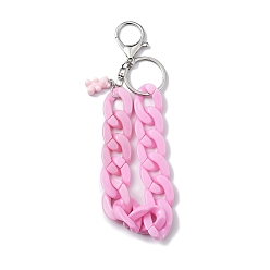 Perlas de Color Rosa Llavero de cadena acrílica, con dije de oso de resina y llaveros divididos de aleación, rosa perla, 17.7~18 cm