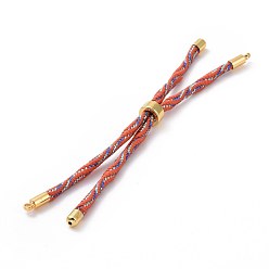 Tomato Nylon Cord Silder Bracelets, for Connector Charm Bracelet Making, with Rack Plating Golden Brass Findings, Long-Lasting Plated, Cadmium Free & Lead Free, Tomato, 8-5/8~9 inch(22~22.8cm), 0.3cm, Hole: 2.6mm