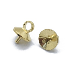 Crudo (Sin Aplanar) Latón taza perla clavija fianzas pin colgantes, por medio perforó perlas, crudo (sin chapar), 7x5.5 mm, agujero: 2 mm, pin: 0.5 mm