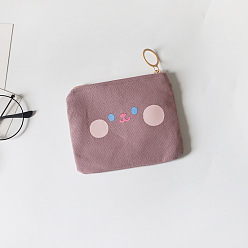 Rosy Brown Cloth Wallets, Change Purse with Zipper, Rectangle with Smiling Face Pattern, Rosy Brown, 11x10cm