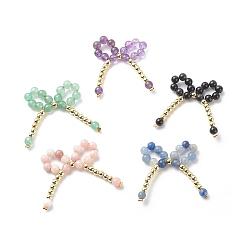 Mixed Stone 5Pcs 5 Styles Natural Mixed Gemstone Round Bowknot Connector Charms, Electroplated Non-magnetic Synthetic Hematite Golden Plated Beads Links, 44x45x4.5mm, Hole: 5x9mm, 1pc/style