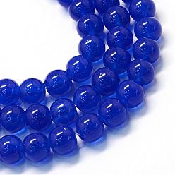 Bleu Moyen  Cuisson peints en verre transparent brins de perles rondes, bleu moyen, 6.5mm, Trou: 1.5mm, Environ 145 pcs/chapelet, 31.8 pouce