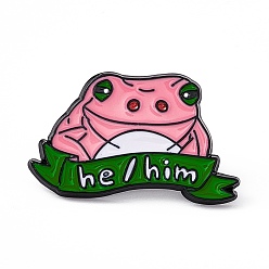 Frog Animal with Word He/Him Enamel Pin, Brooches, Electrophoresis Black Alloy Brooch for Backpack Clothes, Frog Pattern, 18x30x2mm, Pin: 1.2mm