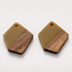 Verge D'or Foncé Pendentifs en bois de résine et de noyer, ciré, polygone, verge d'or noir, 20.5x18.5x3~4mm, Trou: 2mm