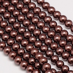 Brun Saddle Brins de perles rondes en verre teinté écologique, Grade a, cordon en coton fileté, selle marron, 10mm, Trou: 0.7~1.1mm, Environ 42 pcs/chapelet, 15 pouce
