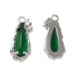 Green Brass Micro Pave Cubic Zirconia Pendants, with Glass Finding, Nickel Free, Teardrop, Green, 15.4x6.9x3.6mm, Hole: 1.2mm