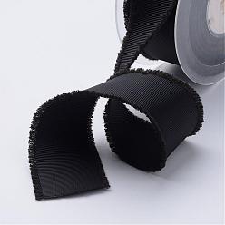 Noir Rubans gros-grain effilochés en polyester, imprimé, avec franges, noir, 5/8 pouce (16 mm), environ 50 yards / rouleau (45.72 m / rouleau)