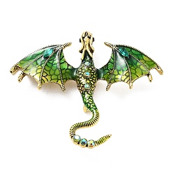 Vert Épingles en émail de dragon, broche antique en strass en alliage plaqué or pour unisexe, verte, 61x71x11mm