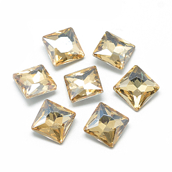 Pale Goldenrod Pointed Back Glass Rhinestone Cabochons, Back Plated, Faceted, Square, Pale Goldenrod, 8x8x3.5mm