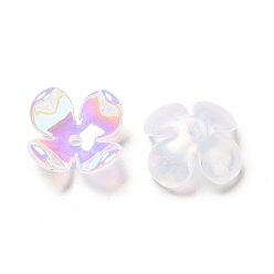Colorido Tapas de cuentas acrílicas chapadas en arco iris opacas iridiscentes, perlas de brillo, 4-pétalo de flor, colorido, 16.5x16.5x6.5 mm, agujero: 1.8 mm