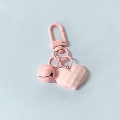 Lavender Blush Acrylic Pendants Keychain, with Spray Painted Alloy Findings, Heart & Bell, Lavender Blush, 6cm