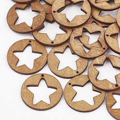 Peru Pear Wood Pentacle Pendants, Dyed, Flat Round with Star, Peru, 30x3mm, Hole: 2mm