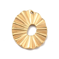Oro Revestimiento iónico (ip) 304 colgantes de acero inoxidable, textura, oval, dorado, 21x17x1.6 mm, agujero: 4x6.3 mm