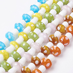 Couleur Mélangete Brins de perles à chalumeau manuels, champignons, couleur mixte, 11.5~14.5x9~11mm, Trou: 1mm, à propos de 25pc / brin, 13.54 pouce (34.4 cm)