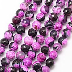 Orchid Natural Fire Crackle Agate Bead Strands, Round, Grade A, Faceted, Dyed & Heated, Orchid, 8mm, Hole: 1mm, about 47pcs/strand, 15 inch