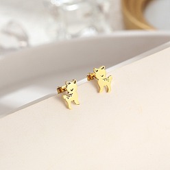 Golden 304 Stainless Steel Stud Earrings for Women, Deer, Golden, 11x7mm