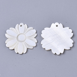 Creamy White Natural Freshwater Shell Pendants, Flower, Creamy White, 30x30x2mm, Hole: 1.6mm