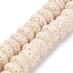 Blanc Brins de perles teintes en pierre de lave naturelle, rondelle, blanc, 8x4.5mm, Trou: 1.6mm, Environ 43 pcs/chapelet, 7.87 pouce (20 cm)