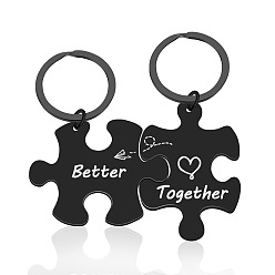 Electrophoresis Black Couple 201 Stainless Steel Keychain, Puzzle with Word Better & Together, Electrophoresis Black, 5.3~6cm, 2pcs/set