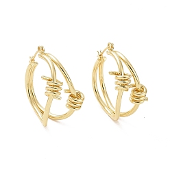 Golden Brass Thorns Beaded Hoop Earrings for Women, Golden, 32x31x17.5mm, Pin: 0.7mm