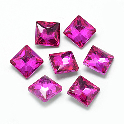 Camellia Pointed Back Glass Rhinestone Cabochons, Back Plated, Faceted, Square, Camellia, 8x8x3.5mm