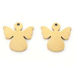 Golden Vacuum Plating 304 Stainless Steel Charms, Laser Cut, Angel, Golden, 15x15x1mm, Hole: 1.2mm