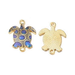 Blue Printed Alloy Connector Charms, Sea Turtle Links, Cadmium Free & Nickel Free & Lead Free, Golden, Blue, 23.3~23.4x17.8~18x1.6mm, Hole: 1.7~1.8mm