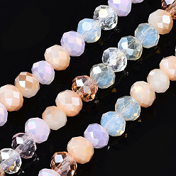Misty Rose Electroplate Glass Beads Strands, Faceted, Rondelle, Misty Rose, 4.5x3.5mm, Hole: 1mm, about 140~143pcs/strand, 18.90 inch~19.29 inch(48cm~49cm)