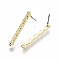 Light Gold Smooth Surface Iron Stud Earring Findings, with Loop and Steel Pin, Cuboid, Light Gold, 25x3mm, Hole: 1.2mm, Pin: 0.7mm