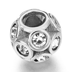 Cristal 304 acier inoxydable perles européennes, Perles avec un grand trou   , avec strass, rondelle, cristal, 11x9.5mm, Trou: 5mm