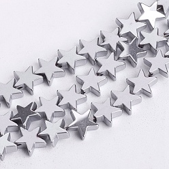 Platinum Plated Non-magnetic Synthetic Hematite Beads Strands, Grade A, Star, Platinum Plated, 8x8x2mm, Hole: 1mm, 70pcs/strand, 15.5 inch