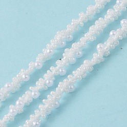 White Plastic Seed Beaded Chains, with Spool, White, 5x5mm