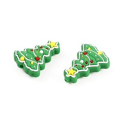 Christmas Tree Food Grade Eco-Friendly Silicone Beads, Chewing Beads For Teethers, DIY Nursing Necklaces Making, Christmas Tree Pattern, 30x22.5x9.5mm, Hole: 2mm