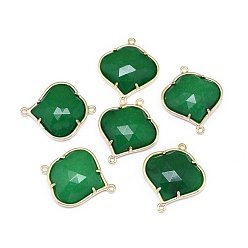 Jade Conectores de enlaces de jade natural, con fornituras de latón de tono de oro, facetados, 26x21.5x5.5 mm, agujero: 1.5~1.6 mm