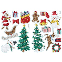 Christmas Tree DIY Diamond Painting Sticker Kits, including PVC Self Adhesive Sticker, Resin Rhinestones, Diamond Sticky Pen, Tray Plate and Glue Clay, Christmas Themed Pattern, 180x130mm, 2 sheets
