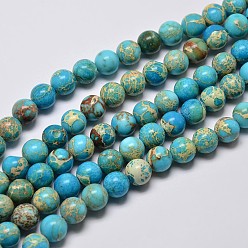 Bleu Ciel Brins de perles de jaspe impérial naturel, ronde, teint, bleu ciel, 8mm, Trou: 1mm, Environ 48 pcs/chapelet, 15.7 pouce