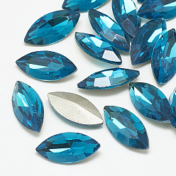 Azul Capri Señaló hacia cabujones de diamantes de imitación de cristal, espalda plateada, facetados, ojo del caballo, capri azul, 18x9x5 mm