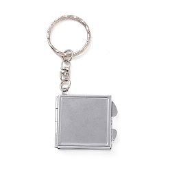 Square Iron Folding Mirror Keychain, Travel Portable Compact Pocket Mirror, Blank Base for UV Resin Craft, Square, 8cm, Square: 35x35x8mm, Ring: 25x2.5mm