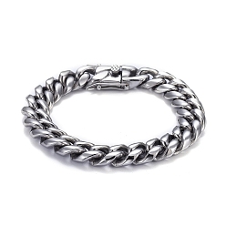 Stainless Steel Color Men's 304 Stainless Steel Cuban Link Chain Bracelets, Stainless Steel Color, 9 inch(23cm)