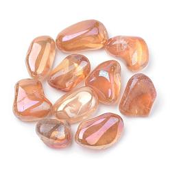 Light Salmon Vacuum Plating Natural Quartz Crystal Beads, Tumbled Stone, Nuggets, No Hole, Light Salmon, 17~29x12~25x7~18mm