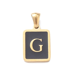 Letter G 304 подвески из нержавеющей стали, с эмалью, реальный 18 k позолоченный, прямоугольник с подвеской в виде буквы, Буква G, 17.5x12x1.5 мм, отверстие : 5x3 мм