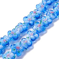 Royal Blue Handmade Lampwork Beads Strands, Bumpy, Flower, Royal Blue, 13.5~14x14.5~15x7~8mm, Hole: 1.4mm, about 28pcs/strand, 14.57 inch(37cm)
