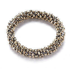 Golden Sparkling Faceted Opaque Glass Beads Stretch Bracelets, Womens Fashion Handmade Jewelry, Golden, Inner Diameter: 1-3/4 inch(4.5cm)